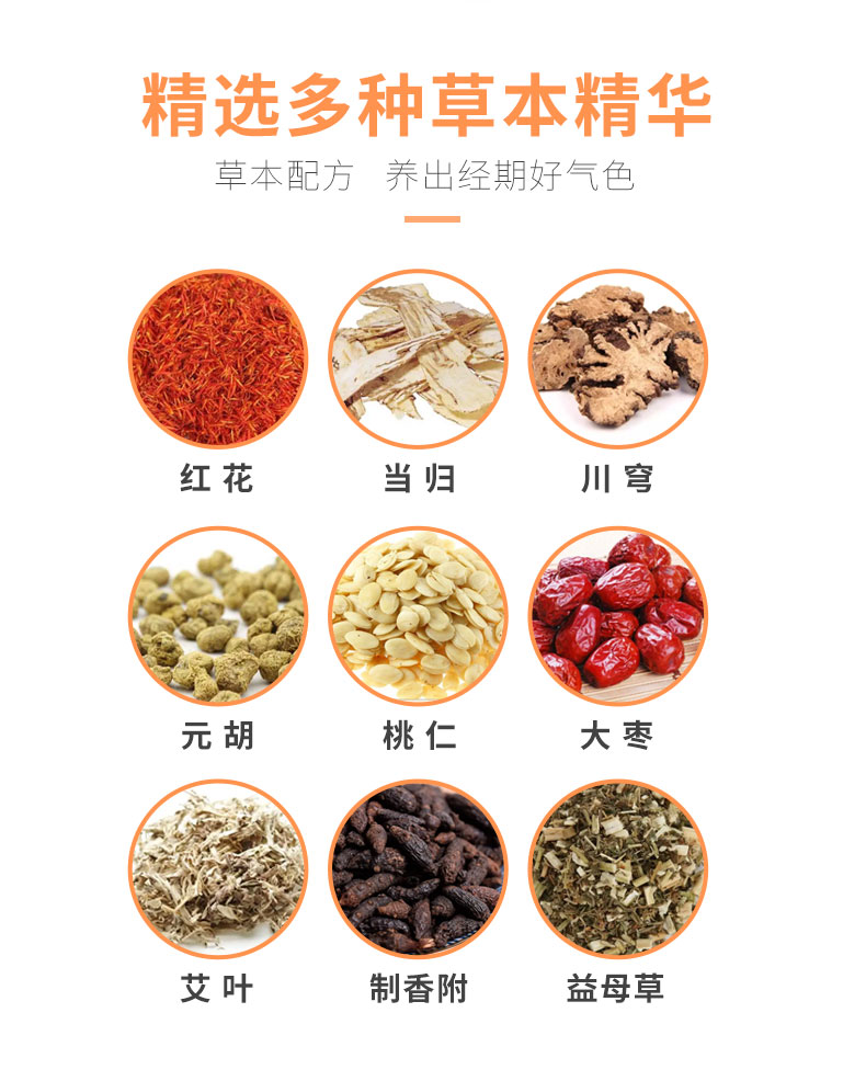 紅花、當歸、益母草等數十味草本萃取